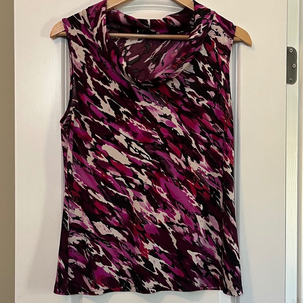 Tahari Arthur S. Levine Sleeveless Abstract Print Blouse Purple Size Medium